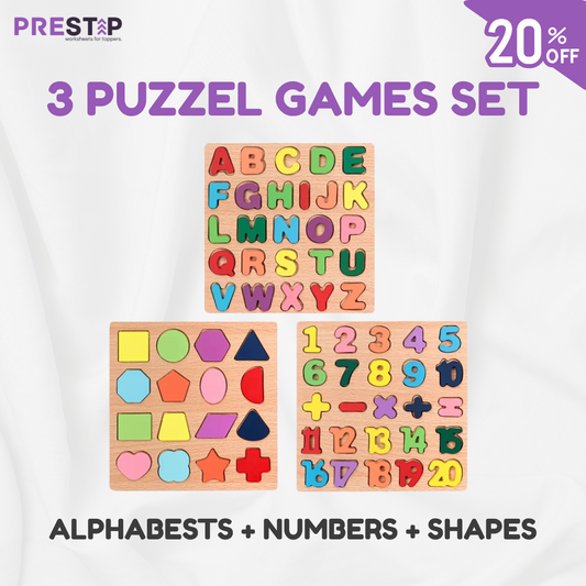 3 Learning Puzzel Toys Set | Alphabets, Numbers and Shapes