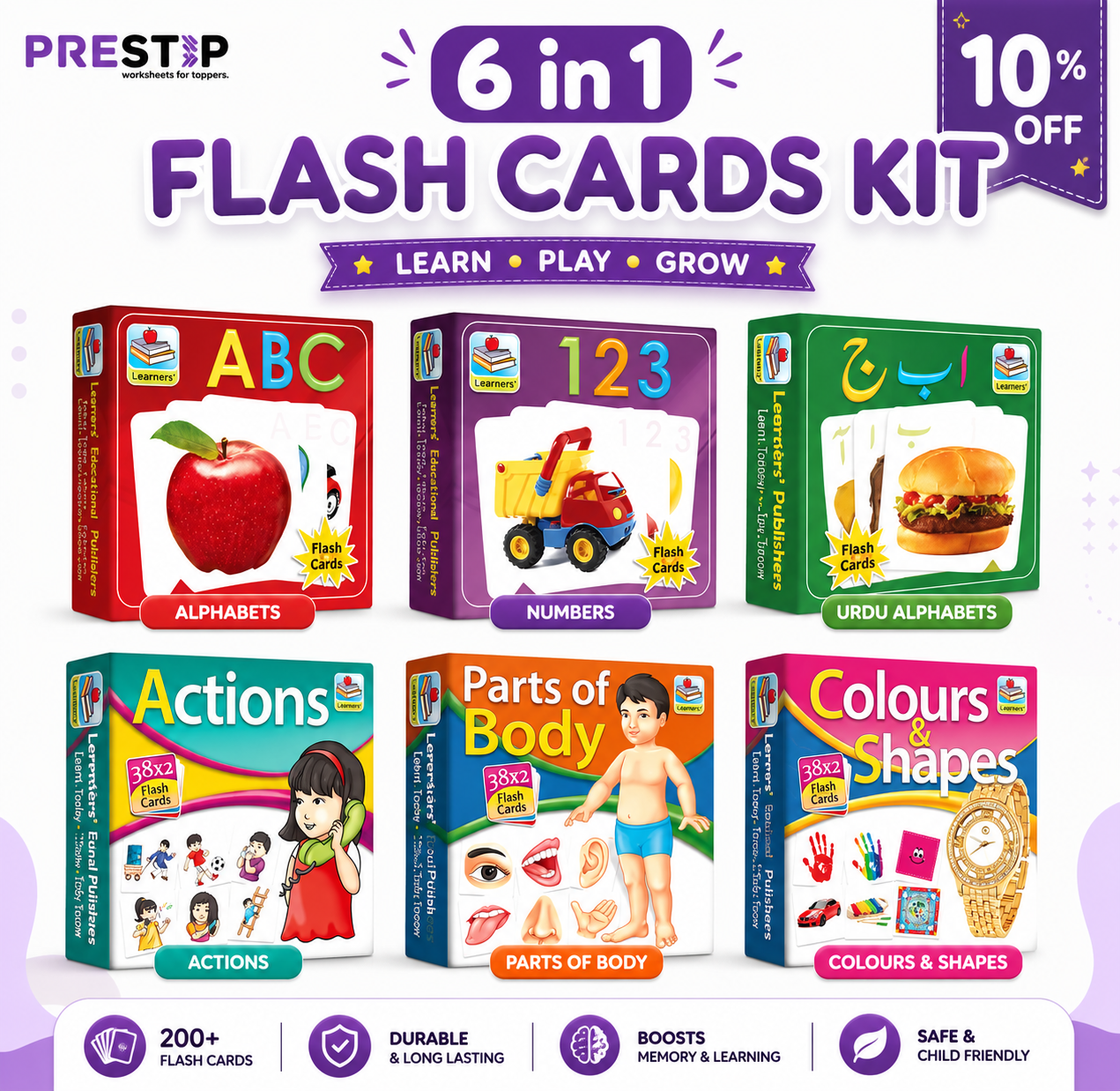 6 in 1 Flash Cards Kit for Preschoolers | 200+ Cards