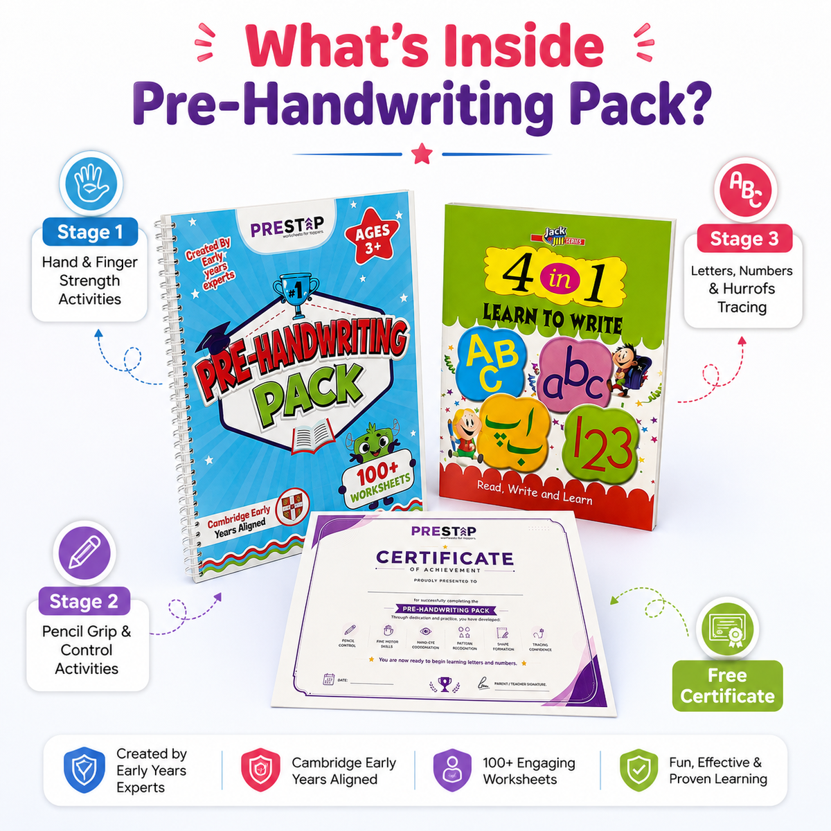 Pre-Handwriting Pack | Step-by-Step Pencil Control Course with Certificate | Ages 3 to 5