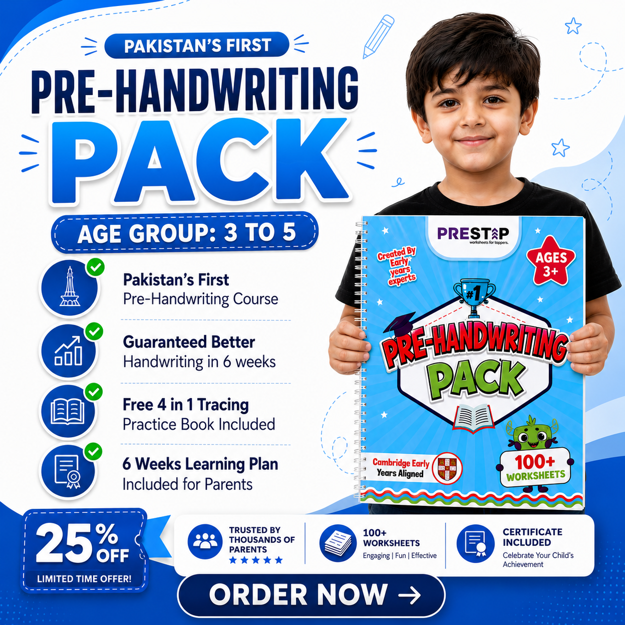 Pre-Handwriting Pack | Step-by-Step Pencil Control Course with Certificate | Ages 3 to 5