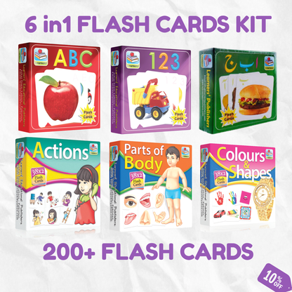 6 in 1 Flash Cards Kit for Preschoolers | 200+ Cards